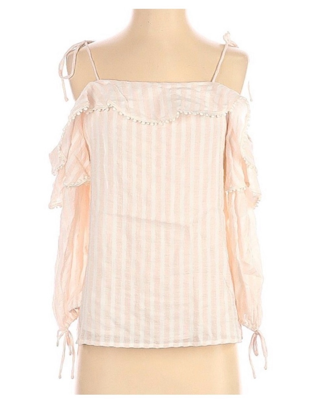 CeCe Light Pink & White Striped Ruffle Off-Shoulder Blouse
